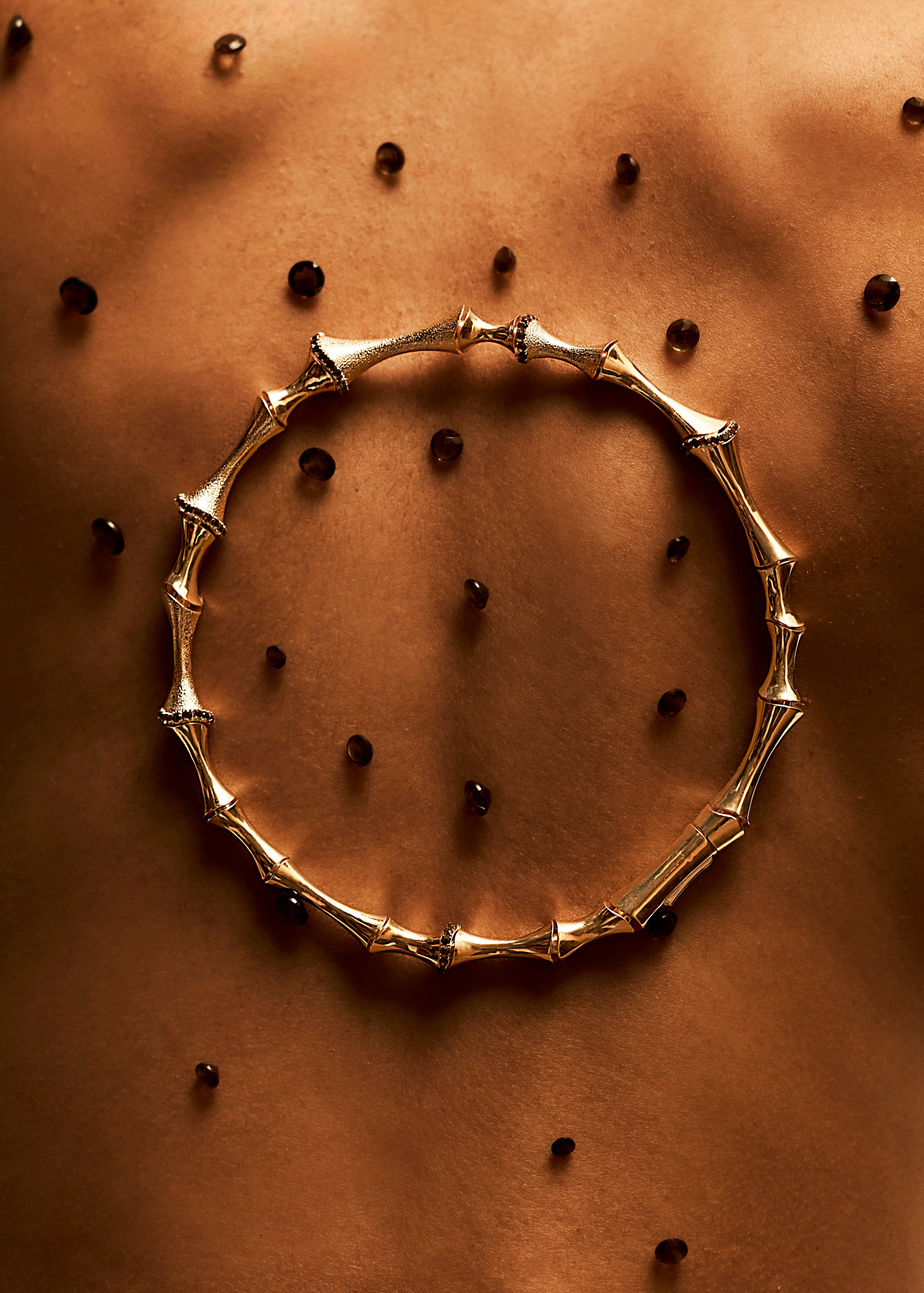 Rossby Collar sculpted in bronze with alternating textures and Cognac Topazes, finished in 24k gold plating